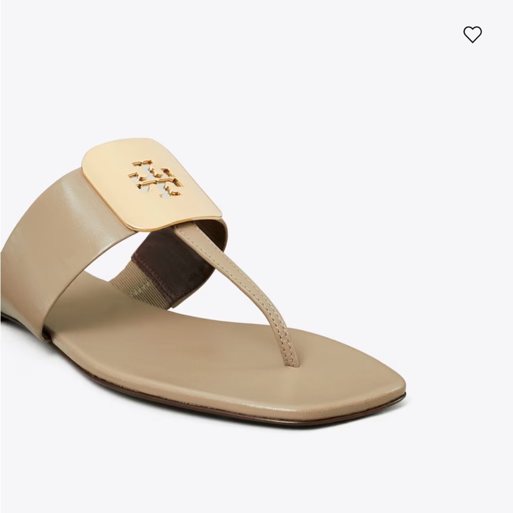 Tory Burch Taupe Georgia Slide Sandals with Gold Emblem - Picture 2 of 8